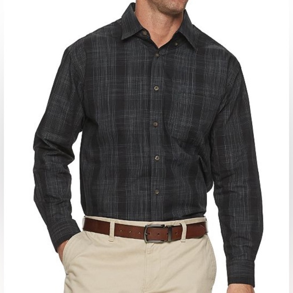 NWT Sm Haggar Button Down Shirt Black white pinstripe
